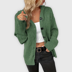 Susy | Eleganter Langarm-Hoodie mit Knopfdetails in Grün