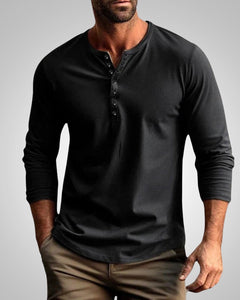 Stephen | Herren Slim Fit Henley Longsleeve T-Shirt in Schwarz