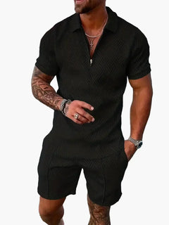 Set aus Polo und Shorts im lässigen Stil für Herren – Sommerliche entspannte Eleganz in Schwarz