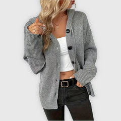 Susy | Eleganter Langarm-Hoodie mit Knopfdetails in Grau