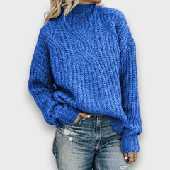 Alina – Retro Rollkragenpullover mit Zopfmuster in Blau