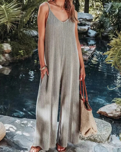 Damen Ärmelloser Gerippter Jumpsuit | Weites Bein in Grau