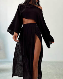 Kasandra - Elegantes Leinen-Outfit-Set für Damen in Schwarz
