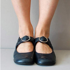 Fiona - Orthopädische Vintage-Schuhe mit runder Spitze in Marineblau
