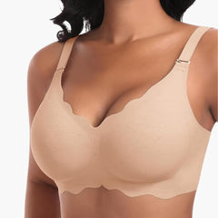 Nahtloser Damen BH ohne Bügel mit verstellbaren Trägern in Beige-doppel Vorderwelle