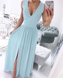 Julia® | Ärmelloses Strandkleid für Damen mit tiefem V-Ausschnitt in Blau