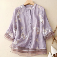 Camille | Elegante Bluse aus bestickter Baumwolle in Lila