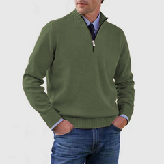 Herrenpullover mit halbem Reißverschluss in Dunkelgrün