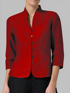 Madeline - Damen-Leinenbluse mit Stehkragen in Rot