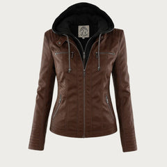 Monika™ | Robuste und elegante Lederjacke in Dunkelbraun