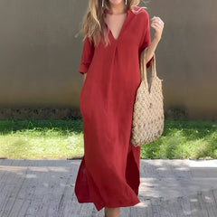 Leeann - Sommerliches Maxikleid mit luftigem V-Ausschnitt in Rot