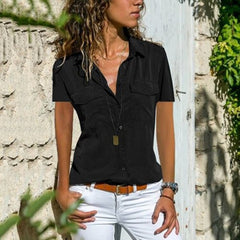 Florence - Streetwear-Bluse mit kurzen Ärmeln in Schwarz