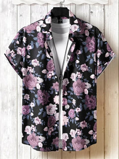 Tropisches 3D-Blumen-Hawaii-Hemd – Stil und Komfort in einem in Schwarz Lila
