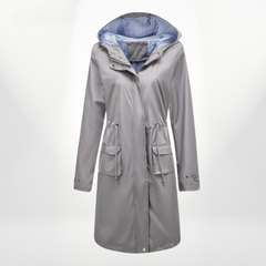 Wasserdichter Trenchcoat Damen Mit Kapuze | Lang Leicht in Grau