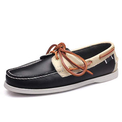 Gerrit – Bootsschuhe Herren Echtleder Kontrastnähte Sommer in Schwarz-Beige