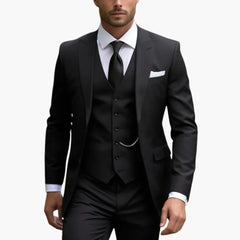 Dreiteiliger Herrenanzug mit maßgeschneidertem Blazer mit langen Ärmeln in Schwarz