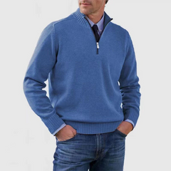 Herrenpullover mit halbem Reißverschluss in Blau