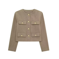 Cove - Lässiger Kurzmantel mit Besatz für Damen in Khaki