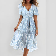 Valerie - V-Ausschnitt-Chiffonkleid für Damen in Aqua-blau