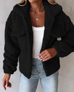 Warmer Damen-Teddy-Mantel | Kurz in Schwarz