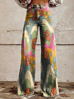 Cathleen - Weite Damenhose mit weitem Bein in Wellen & Blumen