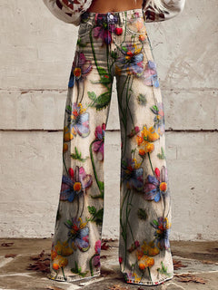 Cathleen - Weite Damenhose mit weitem Bein in Blumen