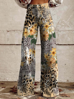 Cathleen - Weite Damenhose mit weitem Bein in Leoparden