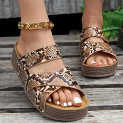 Juna | elegante sandalen damen look in Brauner Schlangenprint