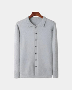 Adam | Herren Polo-Strickjacke – Gestrickte Polo Cardigan Herren in Hellgrau