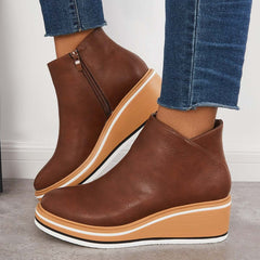 Alma | Reißverschluss Stiefelette mit modernem Plateau in Kaffee