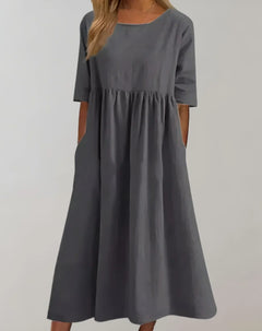 Brisa – Locker sitzendes Baumwollkleid in Grau