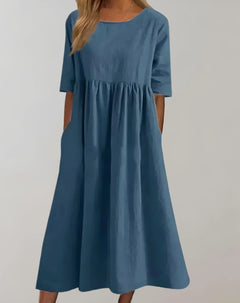 Brisa – Locker sitzendes Baumwollkleid in Blau