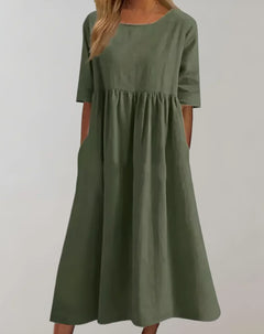 Brisa – Locker sitzendes Baumwollkleid in Dunkelgrün