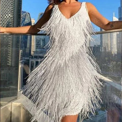 Andrea | Modernes Minikleid mit Quasten in Weiß
