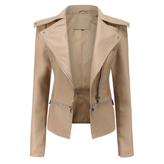 Schlanke Passform Bikerjacke für Damen | Lässig in Aprikose