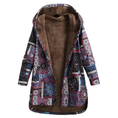 Damen Klassiker Blumen Kapuze Jacke | Winter in Violett