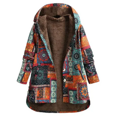 Damen Klassiker Blumen Kapuze Jacke | Winter in Orange