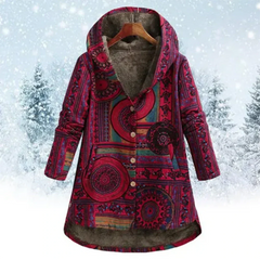 Damen Klassiker Blumen Kapuze Jacke | Winter in Rot