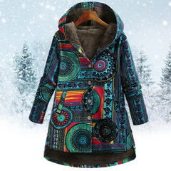 Damen Klassiker Blumen Kapuze Jacke | Winter in Blau