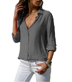 Jordana - Langärmlige Seidenbluse für Damen in Grau