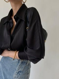 Zoe | Weites Hemd Damen Kragen Trend in Schwarz