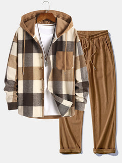 Balthazar – Set Aus Kapuzenpullover Und Hose Aus Cord Patchwork in Braun