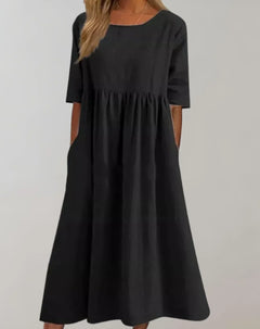 Brisa – Locker sitzendes Baumwollkleid in Schwarz