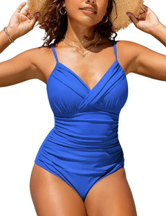 Push-Up Badeanzug mit V-Ausschnitt für eine Elegante Silhouette in Blau