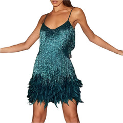 Astrid Fjerfrynsede Minikleid – Glamouröses Perlenbesetztes Festkleid in Blau