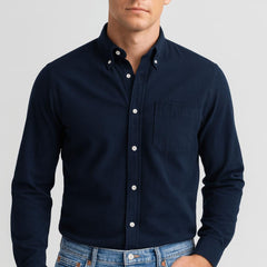 Ben | Herren Sommer Baumwoll Langarmhemd in Marineblau