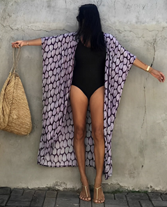 Palm Isle - Verführerischer Strand-Kimono in Blätter - Lila