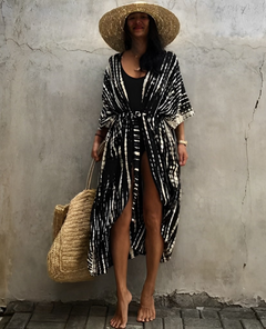Palm Isle - Verführerischer Strand-Kimono in Boho - Schwarz
