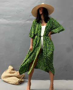 Palm Isle - Verführerischer Strand-Kimono in Leopard - Grün