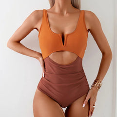 Flavia® | Zweifarbiger schicker Badeanzug in Braun